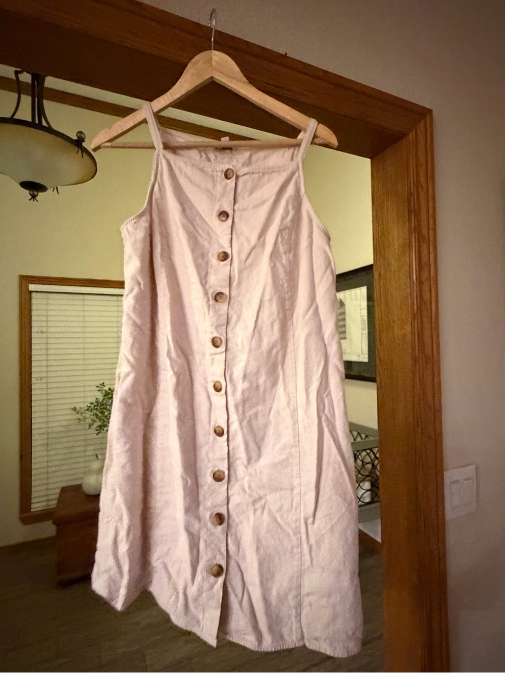 LOFT Cream Button-Front Spaghetti Strap Mini Dress
